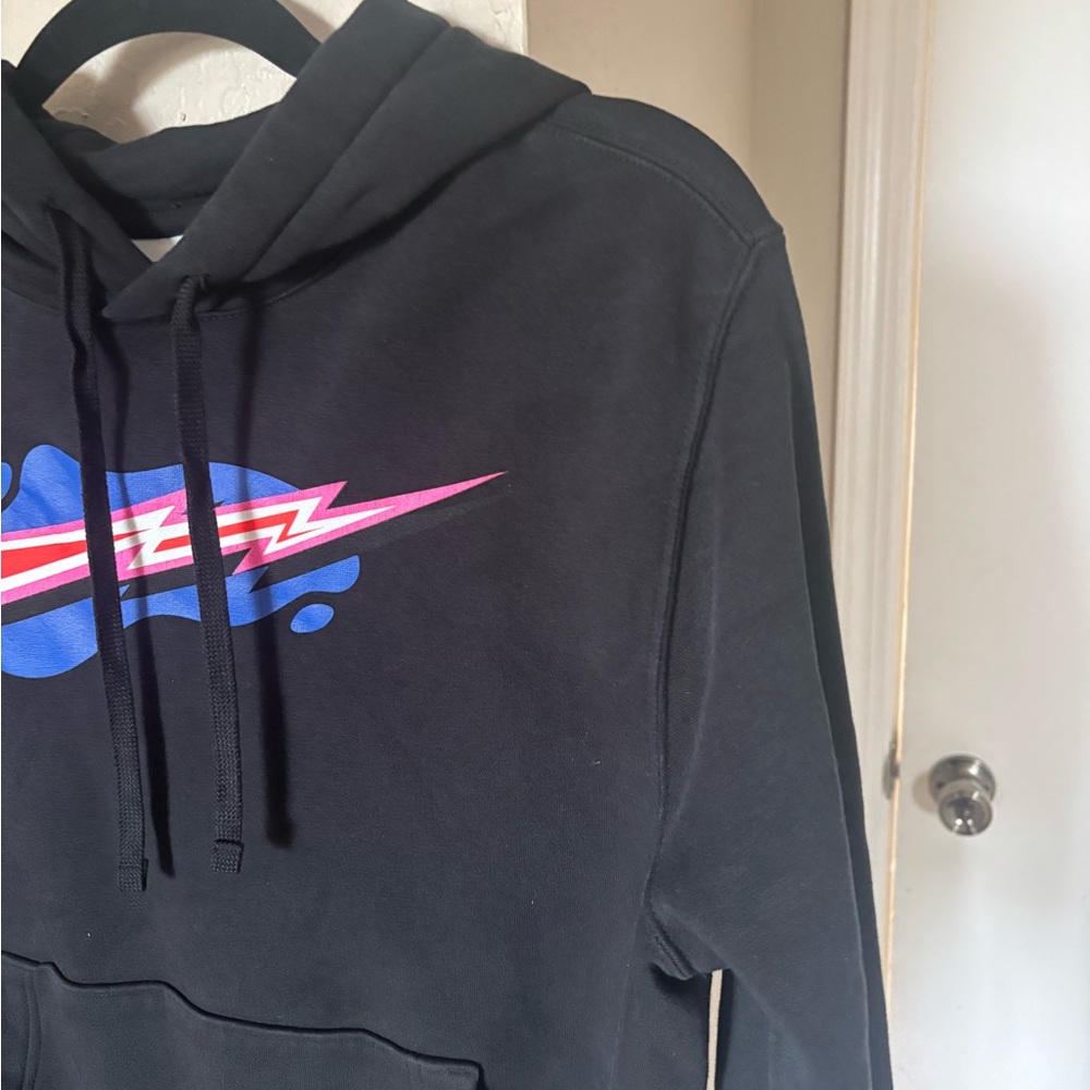(NIKE) Black Hoodie with Pink and Blue Logo - Picture 2 of 7